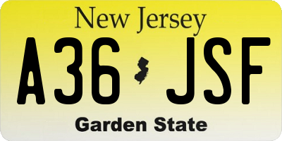 NJ license plate A36JSF