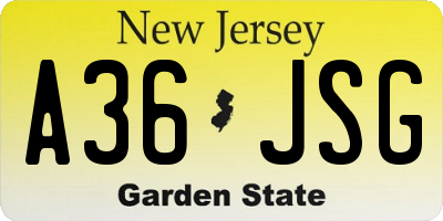 NJ license plate A36JSG