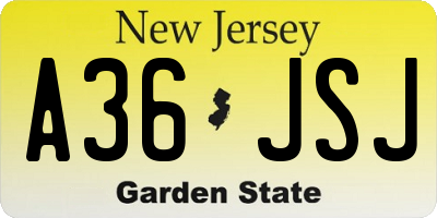 NJ license plate A36JSJ