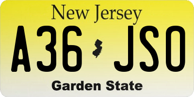 NJ license plate A36JSO