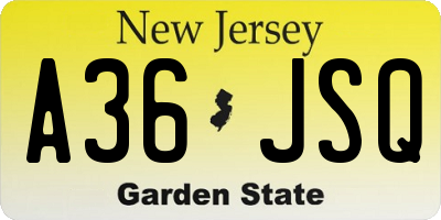 NJ license plate A36JSQ