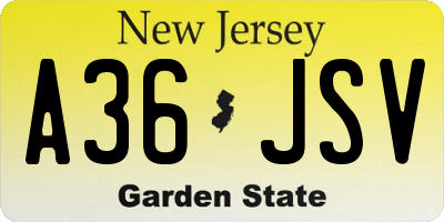 NJ license plate A36JSV