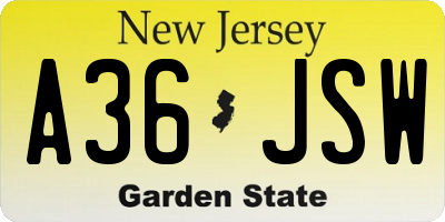 NJ license plate A36JSW