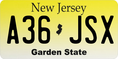 NJ license plate A36JSX