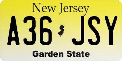 NJ license plate A36JSY