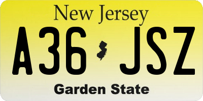 NJ license plate A36JSZ