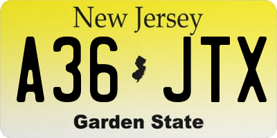 NJ license plate A36JTX