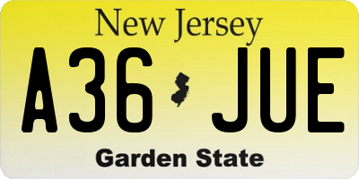 NJ license plate A36JUE
