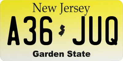 NJ license plate A36JUQ