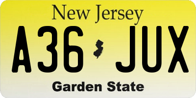 NJ license plate A36JUX