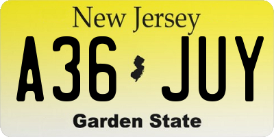NJ license plate A36JUY