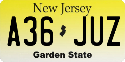 NJ license plate A36JUZ