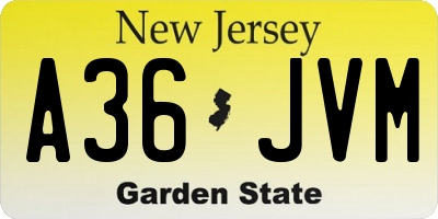 NJ license plate A36JVM