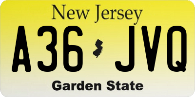 NJ license plate A36JVQ