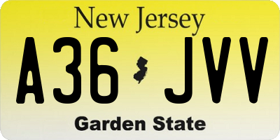 NJ license plate A36JVV