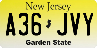 NJ license plate A36JVY