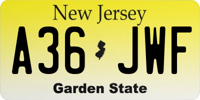 NJ license plate A36JWF