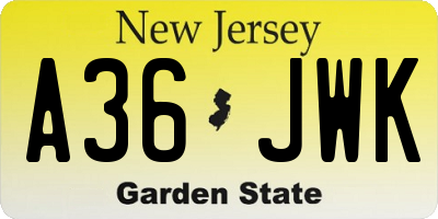 NJ license plate A36JWK