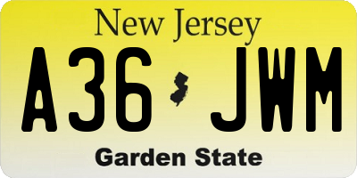 NJ license plate A36JWM