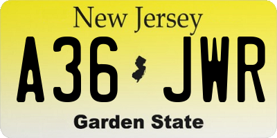NJ license plate A36JWR