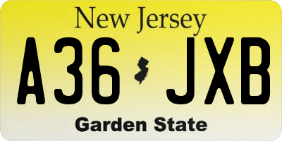 NJ license plate A36JXB