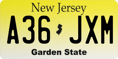 NJ license plate A36JXM