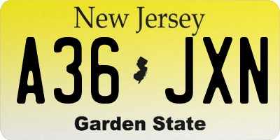 NJ license plate A36JXN