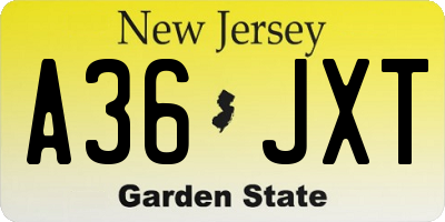 NJ license plate A36JXT