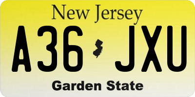 NJ license plate A36JXU