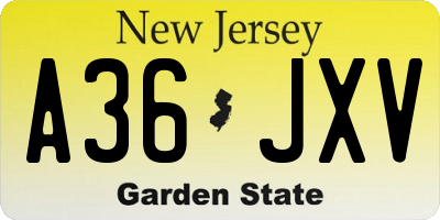 NJ license plate A36JXV