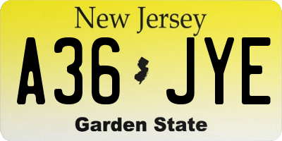NJ license plate A36JYE