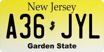 NJ license plate A36JYL
