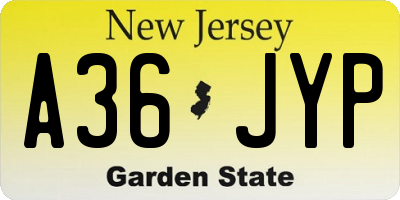 NJ license plate A36JYP
