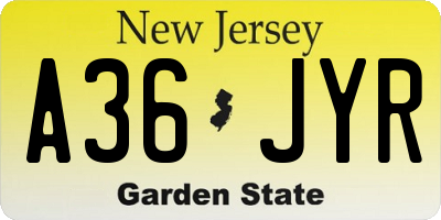 NJ license plate A36JYR