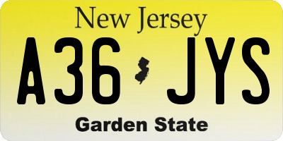 NJ license plate A36JYS