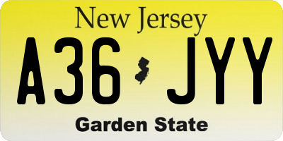 NJ license plate A36JYY