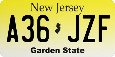 NJ license plate A36JZF