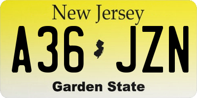 NJ license plate A36JZN