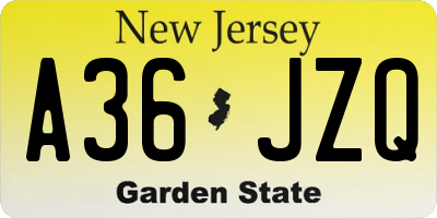 NJ license plate A36JZQ