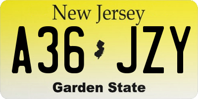 NJ license plate A36JZY