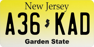 NJ license plate A36KAD