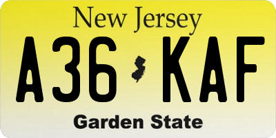 NJ license plate A36KAF