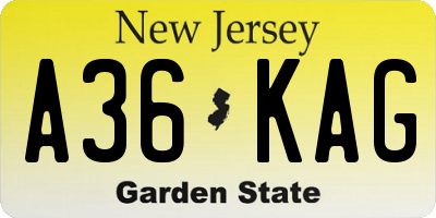 NJ license plate A36KAG