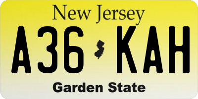NJ license plate A36KAH