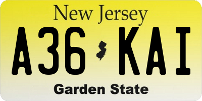 NJ license plate A36KAI