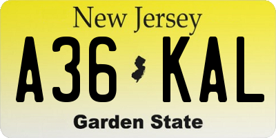 NJ license plate A36KAL