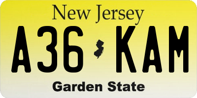 NJ license plate A36KAM