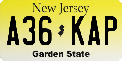 NJ license plate A36KAP