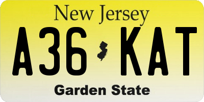 NJ license plate A36KAT