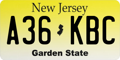 NJ license plate A36KBC